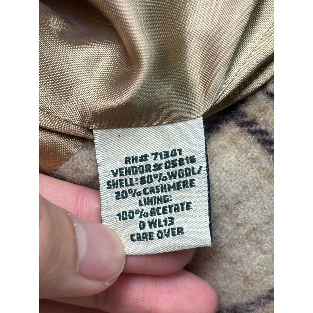 LL Bean Wool Cashmere Plaid Blazer Jacket Beige‎ Tan 10P Petite 0WL13